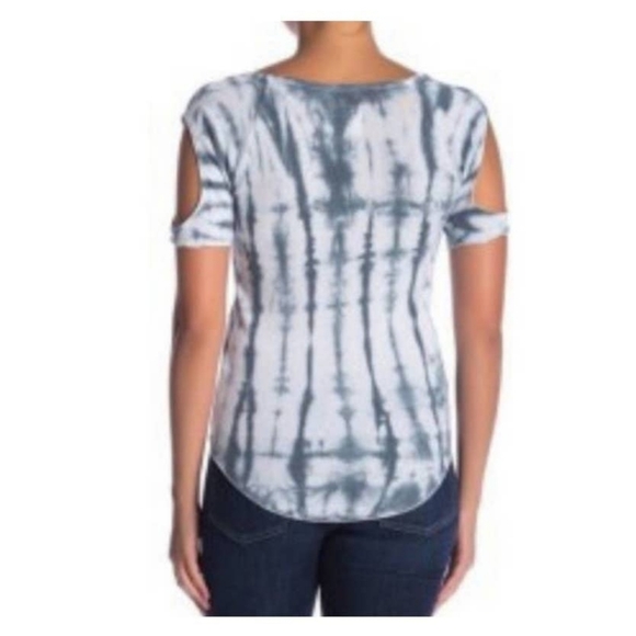 EUC🔹️Chaser Double Cold Shoulder Ribbed Blue and White Tie Dye Top - M - Picture 2 of 6
